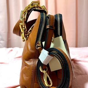 Tan Italian Leather Handbag w/ strap and top handle